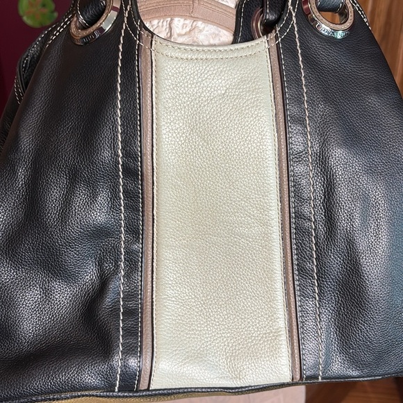 Tignanello leather two tone black cream large Handbag Tote Purse 9x14x5 inches - Picture 7 of 17